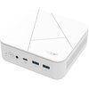 Biały komputer w kształcie prostopadłościanu z widocznymi portami USB, przyciskiem zasilania i logo "acer" na górnej powierzchni. Na obudowie znajdują się subtelne linie dekoracyjne oraz otwory wentylacyjne.