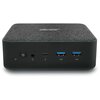 Czarny komputer o kompaktowej obudowie z widocznymi portami: przyciskiem zasilania, gniazdem audio, portem USB-C, dwoma portami USB-A oraz logo "ACER" na górnej powierzchni.