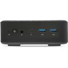 Czarny panel przedni komputera z przyciskiem zasilania, gniazdem audio, portem USB-C, dwoma portami USB oraz ikonami oznaczającymi ich funkcje. Na panelu widoczne są symbole: włączania, słuchawek, błyskawicy i USB.