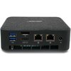 Czarny komputer z widocznymi portami: dwa USB, DP, HDMI OUT, dwa porty sieciowe oraz zasilanie. Na górze urządzenia znajduje się logo "ACER".