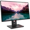 Monitor z cienkimi ramkami wyświetla obraz przedstawiający górski krajobraz z jeziorem i chmurami na różowym niebie. Na podstawie monitora widoczne jest logo "Lenovo".