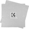 Na zdjęciu widoczne są dwie szare ściereczki z geometrycznym wzorem w linie, na jednej z nich znajduje się logo "K&F CONCEPT". Ściereczki są ułożone jedna na drugiej, a ich brzegi są starannie obszyte.
