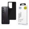 Czarne etui na telefon z dużym wycięciem na aparat jest pokazane obok opakowania z logo "3mk" i napisem "Premium back protection". Na opakowaniu widnieje również żółta naklejka z napisem "Military Grade".