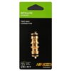 Opakowanie produktu z napisem "STALCO GARDEN" na zielonym tle, poniżej znajduje się metalowy łącznik podwójny. Na czarnym tle widnieje tekst "TWO WAY CONNECTOR", "FITS WITH OTHER BRANDS", "UNI FIT", oraz oznaczenie "BRS S101010642".