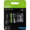 Opakowanie produktu "Szybkozłącze STALCO GARDEN S101010200" z widocznym szybkozłączem w kolorach czarnym i zielonym. Na opakowaniu znajdują się napisy: "STALCO GARDEN", "HOSE CONNECTOR", "1/2"", "COMFORT GRIP", "FITS WITH OTHER BRANDS", "UNI FIT", "EXP", 