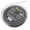 Opakowanie produktu "Żyłka do kosy STALCO PERFECT S053998005" zawiera czarną żyłkę o przekroju kwadratowym, o średnicy 2,7 mm i długości 15 m. Na etykiecie widnieje logo STALCO PERFECT oraz informacje techniczne i piktogramy dotyczące produktu.