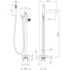 Schemat techniczny baterii wannowostojącej z wymiarami: wysokość 890-910 mm, długość wylewki 240 mm, średnica podstawy 150 mm, średnica rury 42 mm. Widoczne są również szczegóły dotyczące montażu i długości poszczególnych elementów, takich jak wąż pryszni