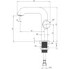 Schemat techniczny baterii umywalkowej z wymiarami: wysokość całkowita 170 mm, długość wylewki 163 mm, średnica otworu montażowego 27 mm, gwint G 3/8". Wskazane są kąty i odległości poszczególnych elementów, a także średnice poszczególnych części.