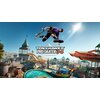 Na obrazie widoczny jest napis "Tony Hawk's Pro Skater 3 + 4" umieszczony na tle parku rozrywki z licznymi zjeżdżalniami i wieżami. W centralnej części grafiki znajduje się osoba wykonująca trik na deskorolce w powietrzu.