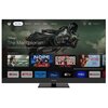 Telewizor wyświetla ekran główny z interfejsem Google TV, na którym widoczny jest baner promujący serial "The Mandalorian" oraz ikony aplikacji takich jak YouTube, Netflix, Prime Video, Disney+, Apple TV, Max i YouTube Music. Na dolnej ramce telewizora zn