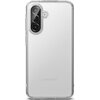 Przezroczysto-matowe etui na telefon z trzema widocznymi otworami na aparaty oraz jednym na lampę błyskową. Na etui widoczny jest napis "SAMSUNG".