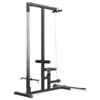 Na zdjęciu znajduje się czarny wyciąg górny i dolny marki Gorilla Sports, model 2974. Urządzenie ma solidną metalową konstrukcję z siedziskiem i uchwytami do ćwiczeń.