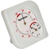 Na zdjęciu widoczny jest biały termometr z higrometrem w kształcie serca, z czarnymi wskazówkami i czerwonymi oznaczeniami temperatury oraz wilgotności. Na tarczy termometru znajduje się napis "BIOTERM".
