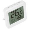 Biały termometr cyfrowy z wyświetlaczem pokazującym temperaturę 26,6°C oraz wilgotność 48% RH, z ikoną uśmiechniętej buźki. Na górze obudowy znajdują się przyciski oznaczone jako "MAX", "°C/°F" i "MIN".
