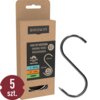 Brązowe opakowanie z logo "BROWIN" zawiera opis produktu: "HAKI DO WĘDZENIA SMOKING HOOKS RÄUCHERHAKEN", a także informacje: "5 szt. pcs St.", "Ø36 mm", "100 mm", "4 mm", "INOX". Obok opakowania widoczny jest metalowy hak w kształcie litery S.