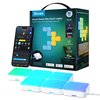 Opakowanie produktu "Govee Smart Mini Panel Lights" zawiera 10 paneli świetlnych, a na jego powierzchni widoczne są grafiki przedstawiające różne konfiguracje paneli oraz ekran smartfona z aplikacją do sterowania. Na opakowaniu znajdują się napisy: "Simpl