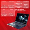 Czerwone tło z białymi napisami przedstawia specyfikację laptopa: procesor Intel Core Ultra 9-275HX, 192GB RAM DDR5 5600MHz, dysk SSD 5000GB PCIe NVMe, karta graficzna NVIDIA GeForce RTX 5090, ekran 18" 3840x2400px IPS 120Hz, system Windows 11 Pro. Widocz