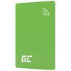 Zielona karta z zaokrąglonymi rogami, na której widoczne są białe litery "GC" oraz symbol fal radiowych w górnym rogu.