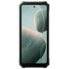 Smartfon z dużym ekranem, na którym widoczna jest abstrakcyjna grafika w odcieniach zieleni i różu. Urządzenie ma solidną, czarną obudowę z wyraźnymi narożnikami.