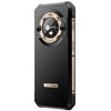Czarny smartfon z widocznym okrągłym modułem aparatu i zegarem analogowym na tylnej obudowie, z napisami "AI CAMERA" oraz "Blackview". Na bocznej krawędzi znajdują się przyciski i napis "SHOCKPROOF".