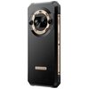 Na zdjęciu widoczny jest smartfon z czarną obudową i złotymi akcentami, z okrągłym modułem aparatu oznaczonym napisem "AI CAMERA". Na bocznej krawędzi znajduje się napis "SHOCKPROOF" oraz przyciski.