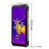 Smartfon z wyświetlaczem o przekątnej 6.78 cala (17.22 cm) i wymiarach 82.6 mm szerokości, 179.5 mm wysokości oraz 17 mm grubości. Na bocznej krawędzi widoczny jest napis "SHOCKPROOF".