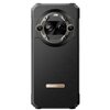 Czarny smartfon z widocznym logo "Blackview" na dole obudowy oraz okrągłym modułem aparatu z napisem "AI CAMERA". Obudowa ma teksturę imitującą skórę, a wokół aparatu znajdują się cztery symetrycznie rozmieszczone elementy.