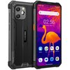 Smartfon z czarną, wytrzymałą obudową, na ekranie widoczny jest kolorowy obraz flaminga oraz ikony aplikacji takie jak Weather, Meet, Assistant i Play Store. Na obudowie znajduje się logo "Blackview" oraz napis "WATERPROOF".