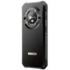 Czarny smartfon z widocznym logo "Blackview" na tylnej obudowie, posiada okrągły moduł aparatu z napisem "AI CAMERA" oraz elementy przypominające zegar z rzymskimi cyframi. Na bocznej krawędzi widoczne są przyciski i napisy "CUSTOM" oraz "SIM CARD".