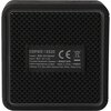 Czarny głośnik mobilny z widoczną tabliczką znamionową, na której znajduje się tekst: "EDIFIER ES20, Model: EDF286009, Input: 5V⎓2A, Portable Bluetooth Speaker, Edifier International Limited, Made in China, Address: P.O. Box 6264 General Post Office, Hong