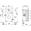 Schemat techniczny baterii natryskowej podtynkowej z wymiarami: szerokość 110 mm, wysokość 220 mm, głębokość 77-92 mm. Oznaczenia przyłączy: G1/2, G3/4 dla ciepłej i zimnej wody, oraz dodatkowe wymiary 55 mm, 80 mm, 120 mm, 142 mm, 212 mm, 32 mm.