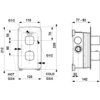 Schemat techniczny baterii natryskowej podtynkowej z wymiarami: szerokość 110 mm, wysokość 220 mm, głębokość 77-92 mm. Oznaczenia przyłączy: G1/2, G3/4 dla ciepłej i zimnej wody, oraz dodatkowe wymiary 55 mm, 80 mm, 120 mm, 142 mm, 212 mm, 32 mm.