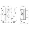 Schemat techniczny baterii natryskowej podtynkowej z wymiarami: 110 mm, 120 mm, 142 mm, 212 mm, 220 mm, 32 mm, 55 mm, 70 mm, 77-92 mm, 80 mm oraz oznaczeniami G1/2 i G3/4 dla przyłączy "HOT" i "COLD".