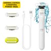 Na zdjęciu znajduje się trymer z białą rączką i napisem "PHILIPS OneBlade", obok którego widoczne są dwa ostrza, żółta nasadka ochronna oraz biały kabel USB. W górnej części zdjęcia znajduje się żółty prostokąt z czarnym napisem: "ZAWIERA 2 OSTRZA O WARTO
