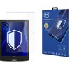 Opakowanie produktu "3MK FlexibleGlass Pro" z widocznym logo 3MK oraz napisem "Feel the power" obok grafiki przedstawiającej urządzenie z nałożonym szkłem ochronnym. Obok opakowania znajduje się tablet z nałożonym szkłem, na ekranie widoczna jest grafika z tarczą.