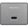 Szara kamera internetowa z napisem "OBSBOT MEET 2" na górze oraz portem USB-C poniżej. Pod portem znajduje się napis "Rating: 5V --- 0.5A".