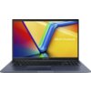 Laptop z otwartym ekranem wyświetlającym kolorową grafikę z napisem "ASUS Vivobook", z widoczną klawiaturą i touchpadem. Na obudowie pod ekranem znajduje się logo "ASUS Vivobook".