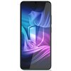 Na zdjęciu widoczny jest smartfon z kolorowym, abstrakcyjnym tłem na ekranie, przedstawiającym fioletowe i niebieskie fale oraz zarys tarczy. Ekran jest pokryty folią ochronną, co sugeruje brak odblasków i matowe wykończenie.