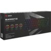 Czarne opakowanie klawiatury mechanicznej z logo "SAVIO" i napisem "BLACKOUT X2 MECHANICAL KEYBOARD" oraz kolorowym podświetleniem klawiszy na ilustracji. Widoczne są ikony z opisami: "N-key rollover & Anti-ghosting", "Hot Swap", "Outemu switches", "Progr