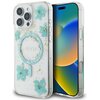 Etui GUESS Resin Flowers Glitter MagSafe do Apple iPhone 16 Pro Turkusowy