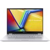 Laptop z otwartym ekranem wyświetlającym kolorową grafikę z napisem "ASUS Vivobook". Na obudowie poniżej ekranu widoczne jest logo "ASUS Vivobook".