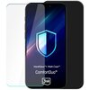 Na zdjęciu widoczne jest etui na telefon oraz szkło hartowane, z napisem "HardGlass™+ Matt Case™ ComfortDuo™" i logo "3mk". Tło jest ciemne z gradientem i geometrycznym wzorem.