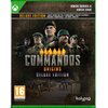Okładka gry "Commandos: Origins Deluxe Edition" na konsolę Xbox Series X i Xbox One, przedstawia grupę postaci w wojskowych mundurach na tle mapy. Widoczny jest tekst: "Deluxe Edition: Legacy Skins for the 6 Commandos • Digital Calendar • Original Soundtr