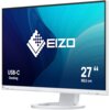 Monitor z białą ramką i podstawą, wyświetlający niebiesko-turkusową grafikę z logo "EIZO". Na ekranie widoczny jest tekst: "USB-C Docking" oraz "27" 68,5 cm".