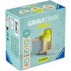 Pudełko produktu "Gravitrax Junior Winda" marki Ravensburger, z grafiką przedstawiającą element toru i napisami: "Age: 3-7", "4 pc", "Made in Europe", oraz informacjami o składzie materiałowym: "38% Wood", "60% Organic", "2% No Color Additives". Na opakow