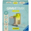 Opakowanie dodatku do gry "RAVENSBURGER Gravitrax Junior Winda 24588" z grafiką przedstawiającą element gry oraz informacjami: "38% wood", "60% bioplastic", "2% bio color pigments", "Age: 3-7", "4 pc", "Made in Europe". Widoczne jest logo "Ravensburger" w