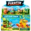 Opakowanie zestawu figurek "Piratix Adventure World Crazy Jungle Captain Pack" zawiera cztery kolorowe figurki umieszczone w przezroczystym plastikowym etui. Na opakowaniu widnieją napisy: "PIRATIX ADVENTURE WORLD", "CAPTAIN PACK", "CRAZY JUNGLE", "CAPTAI