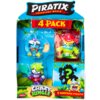 Opakowanie zestawu figurek "Piratix Adventure World" z napisem "4 Pack" na czerwonym tle, zawierające trzy widoczne figurki oraz jedną niespodziankę oznaczoną znakiem zapytania. Na dole opakowania znajduje się napis "Crazy Jungle" oraz "1 Surprise Piratix