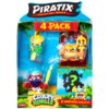 Opakowanie zestawu figurek "Piratix Adventure World Crazy Jungle Four Pack" zawiera trzy widoczne figurki oraz jedną niespodziankę, z kolorowymi grafikami i napisami: "4 Pack", "Crazy Jungle", "1 Surprise Piratix", "Neon Effect". Logo "Magicbox" znajduje 