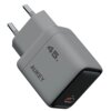 Szara ładowarka sieciowa z dwoma metalowymi bolcami, oznaczona napisem "AUKEY" oraz "45W". Na czarnej części widoczny jest port USB-C z oznaczeniem "PD".